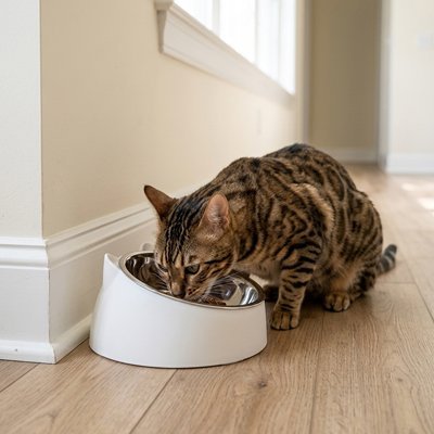 Gamelle chat inclinée ergonomique avec bol inox amovible et base antidérapante