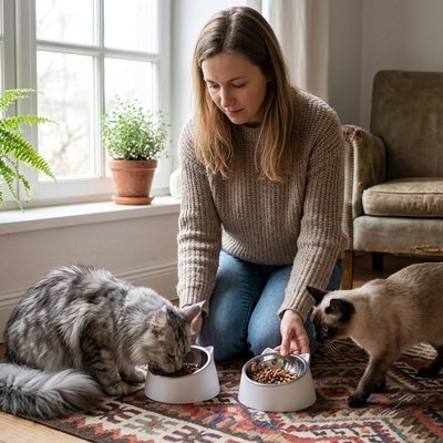 Gamelle chat inclinée avec bol en acier inoxydable pratique pour l’eau, les croquettes ou la pâtée