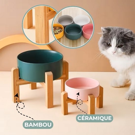 gamelle chat surélevée bambou