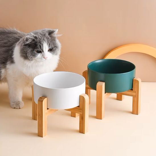 gamelle chat surélevée céramique couleur bois naturel