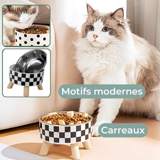 gamelle chat surélevée carreaux