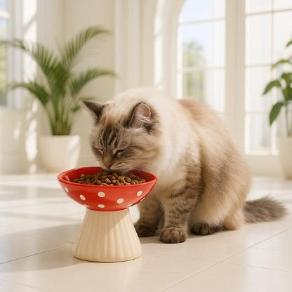 gamelle chat surélevée céramique rouge forme champignon ergonomique