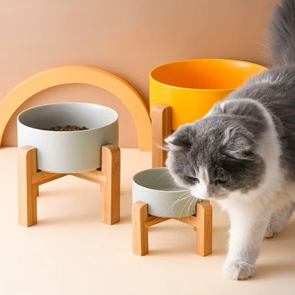 gamelle chat surélevée céramique bois couleur gris
