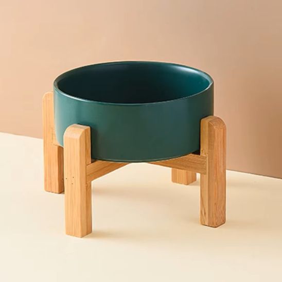 gamelle chat surélevée céramique bois couleur vert