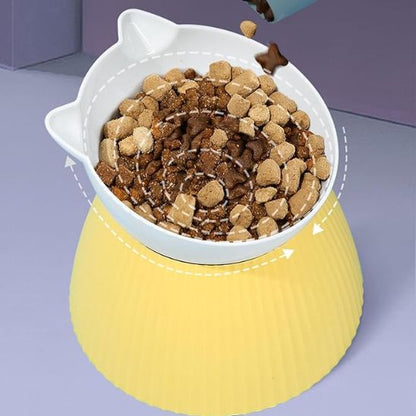 gamelle chat surélevée plastique jaune blanc ajustable