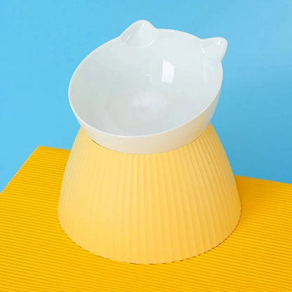 gamelle chat surélevée plastique jaune blanc