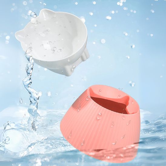 gamelle chat surélevée plastique rose blanc entretien