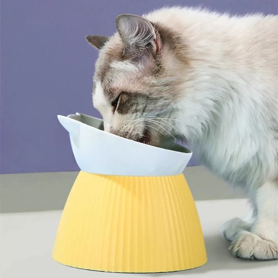 gamelle chat surélevée plastique jaune blanc