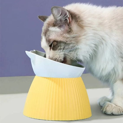 gamelle chat surélevée plastique jaune blanc
