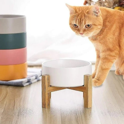 gamelle chat surélevée céramique bois couleur blanc