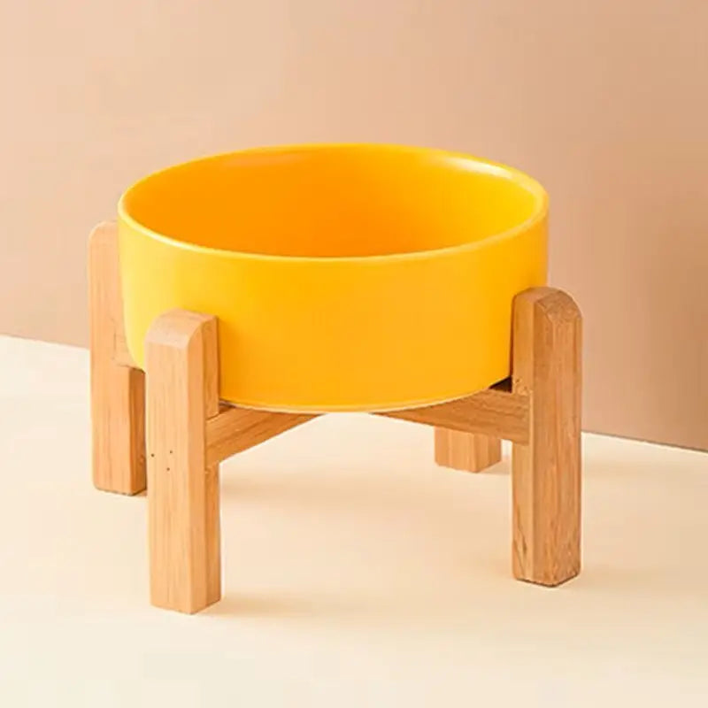 gamelle chat surélevée céramique bois couleur jaune