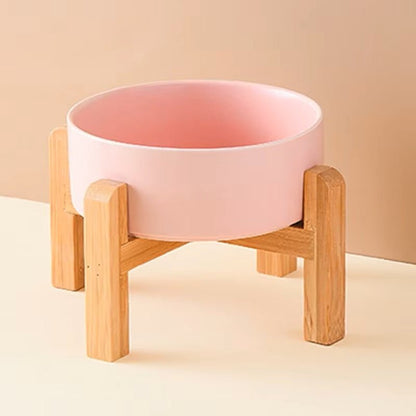 gamelle chat surélevée céramique bois couleur rose