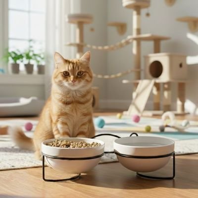 Gamelle chat surélevée double céramique