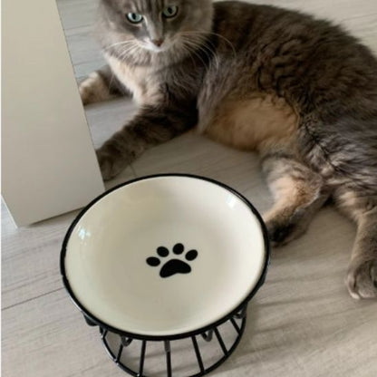 gamelle chat surélevée métal noir et bol céramique patte