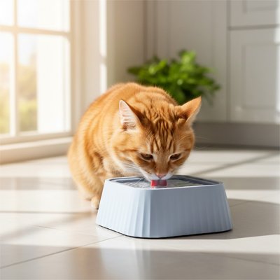 Gamelle eau pour chat grise anti-éclaboussures