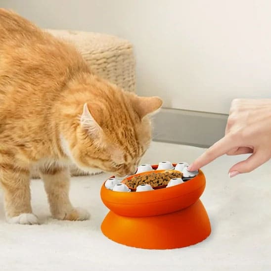 gamelle pour chat anti glouton interactive orange inclinée