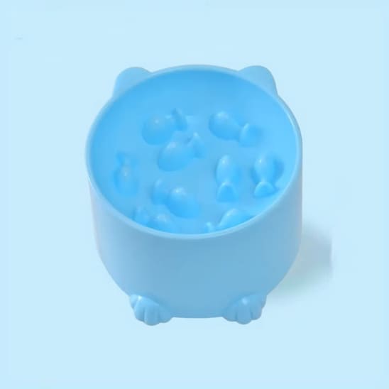 gamelle pour chat anti glouton surélevée bleu