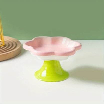 gamelle pour chat surélevée couleur rose céramique