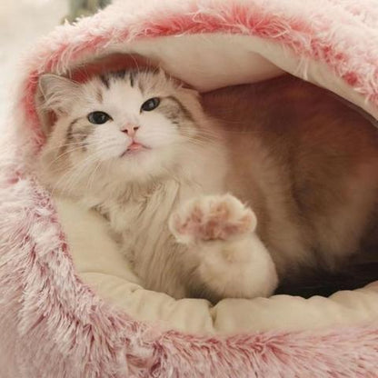 Lit pour chat en peluche douce coussin semi-fermée rose