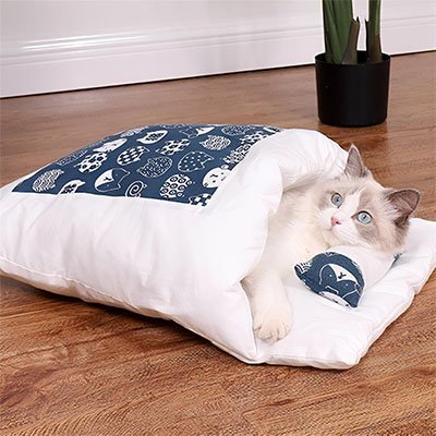 Lit pour chat ergonomique sac de couchage oreiller déhoussable
