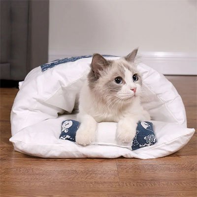 Lit pour chat ergonomique sac de couchage oreiller déhoussable