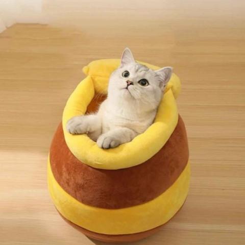 maison chat design pot de miel coussin amovible