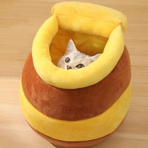 maison chat design pot de miel coussin amovible