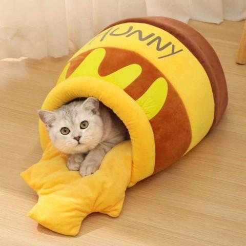 maison chat design pot de miel coussin amovible