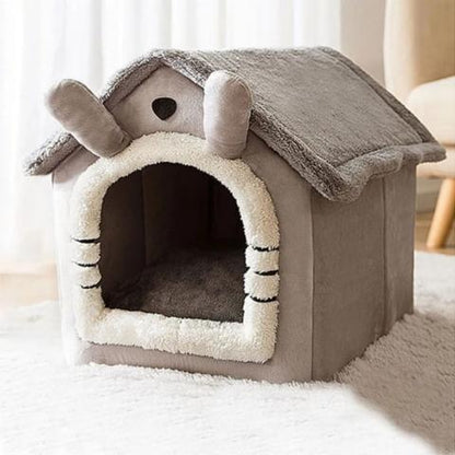 Maison pour chat niche salon intérieure fourrure coussin amovible