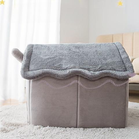 Maison pour chat niche salon intérieure fourrure coussin amovible pliable