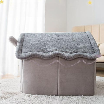 Maison pour chat niche salon intérieure fourrure coussin amovible pliable