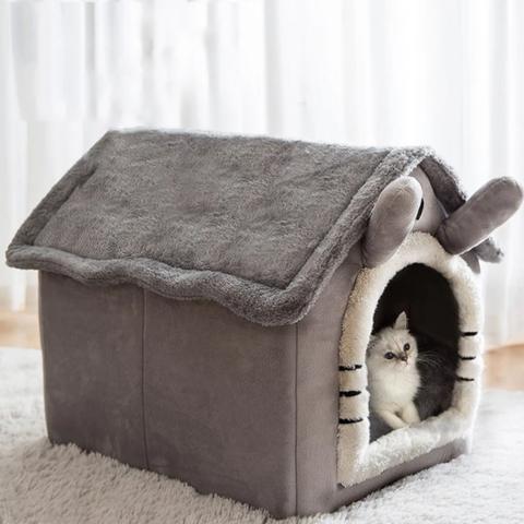 Maison pour chat niche salon intérieure fourrure coussin amovible