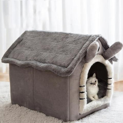 Maison pour chat niche salon intérieure fourrure coussin amovible