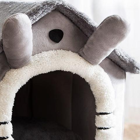 Maison pour chat niche salon intérieure fourrure coussin amovible pliable