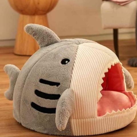 Maison pour chat design requin semi-fermée lavable pliable légère