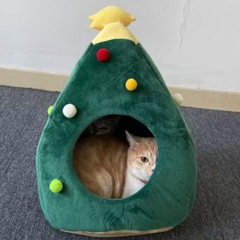 Maison pour chat velours design sapin noël lavable