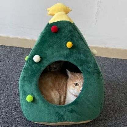Maison pour chat velours design sapin noël lavable