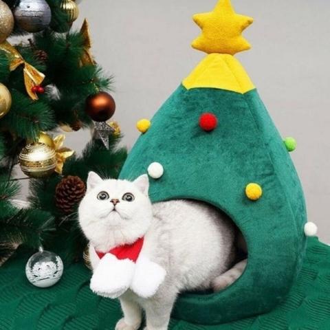 Maison pour chat velours design sapin noël lavable