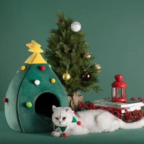 Maison pour chat velours design sapin noël lavable