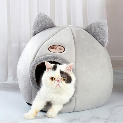 Maison chat design tête de chat antidérapante lavable pliable