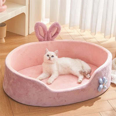 Panier chat lit pour chat confort coussin rose velours doux