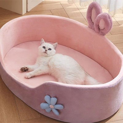 Panier chat lit pour chat confort coussin rose velours doux