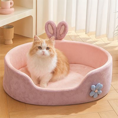 Panier chat lit pour chat confort coussin rose velours doux