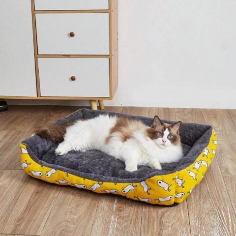 Panier chat doux rêves lit ergonomique confortable jaune