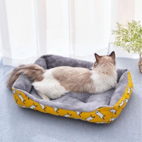 Panier chat doux rêves lit ergonomique confortable jaune