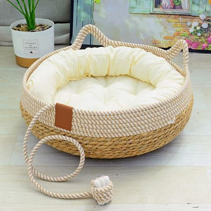 panier chat osier rotin coussin rebord griffoir corde jeu multifonction