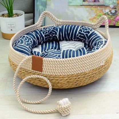panier chat osier rotin coussin rebord griffoir corde jeu multifonction
