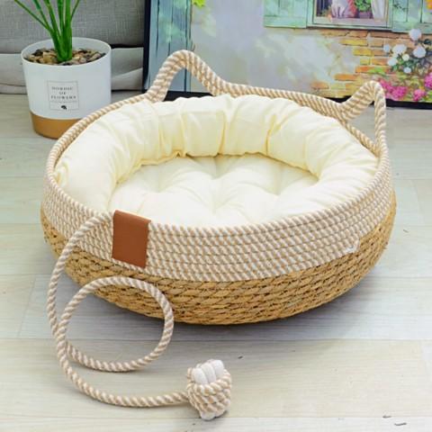 panier chat osier rotin coussin rebord griffoir corde jeu multifonction