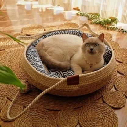 panier chat osier rotin coussin rebord griffoir corde jeu multifonction
