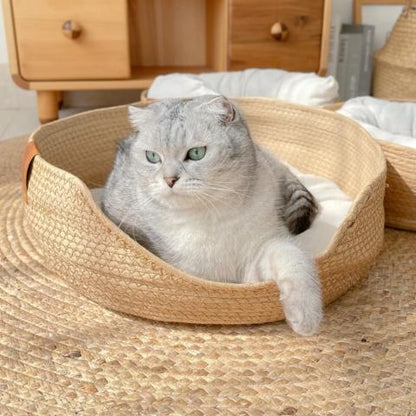 panier chat osier tissé à la main oreiller coussin amovible